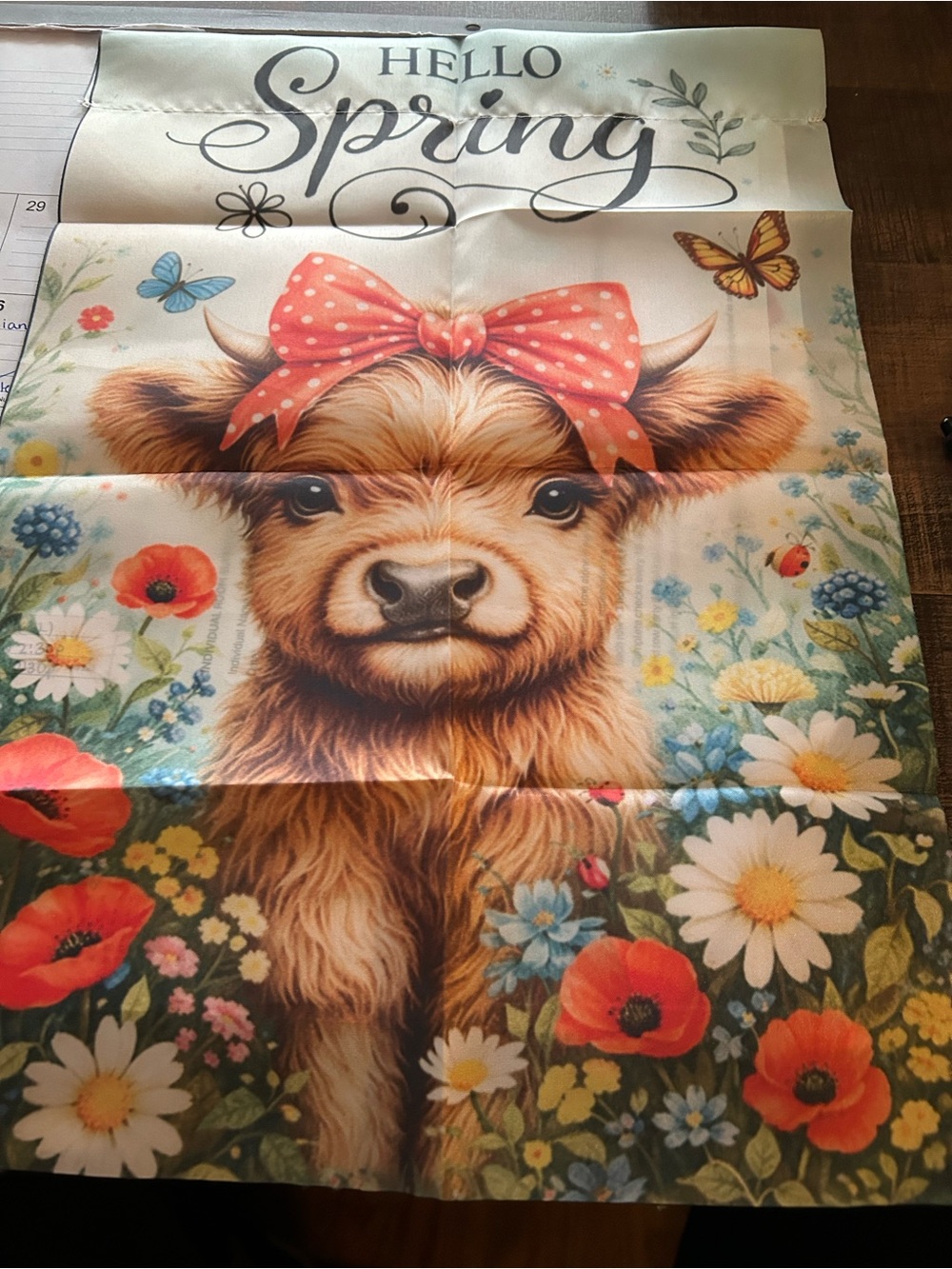 Hello Spring Floral Calf Garden Flag - Pink Bow